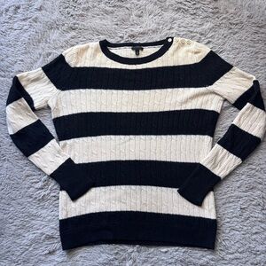 Talbots Black and Cream Lambswool Blend Striped Sweater size Small